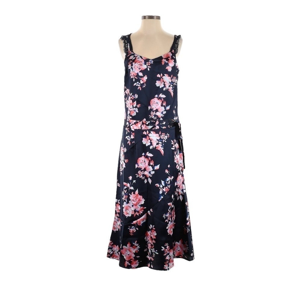 Laundry by Shelli Segal Skirt Set NWT S Navy Floral Satin Lace Cami & Midi Skirt